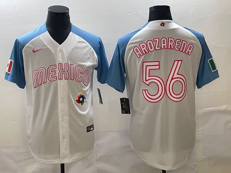 Men 2023 World Cub Mexico 56 Arozarena White blue Nike MLB Jersey23
